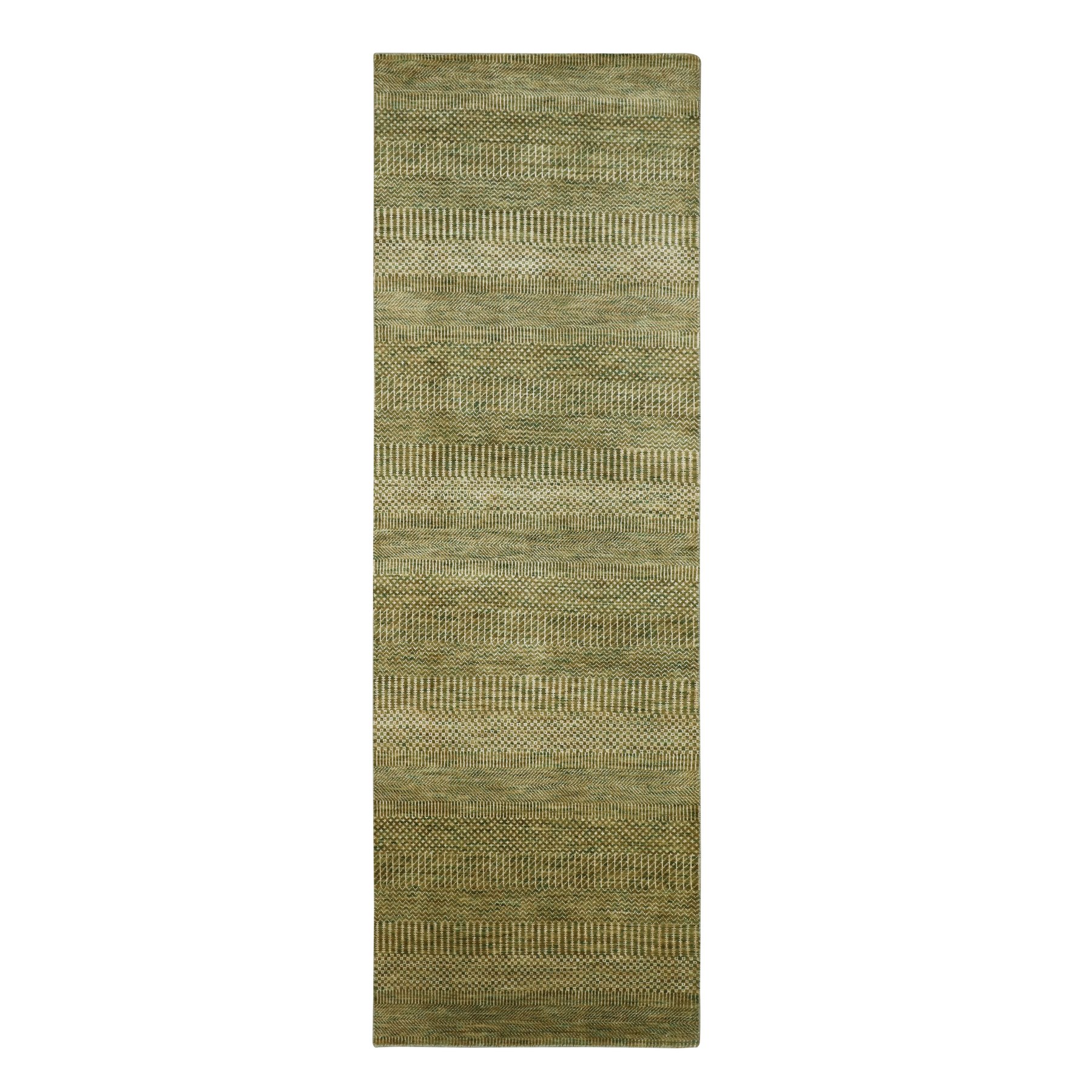 Honey Brown, Wool and Silk, Modern Grass Design, Hand Knotted, Denser Weave, Lush and Plush, Runner, Oriental Rug